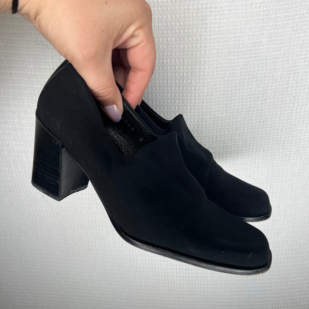 Donald J Pliner Womens Black Stretch Fabric Square Toe Block Heel Pumps Size 5M